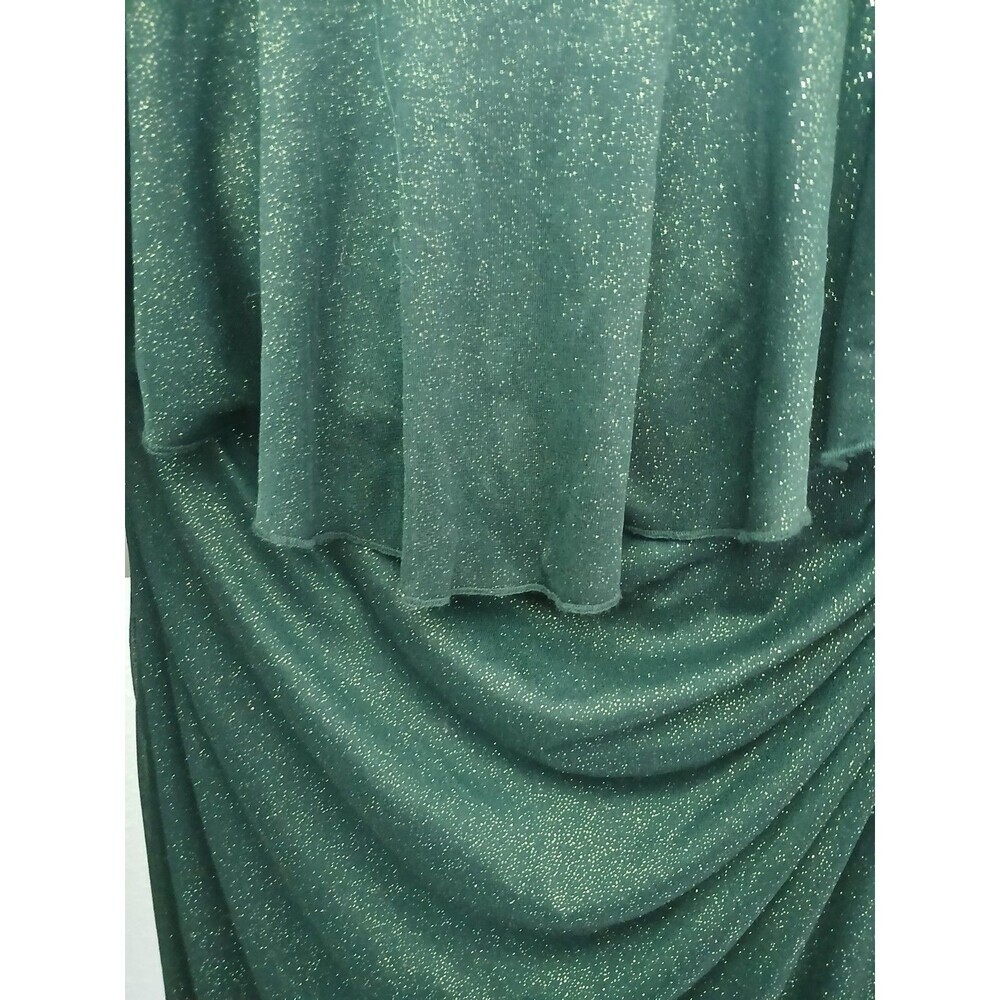 Connected Apparel Green Glitter Dress Size 10 Ruched Flutter Sleeve V Neck Party - Picture 3 of 5